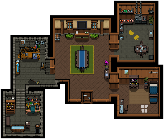 Full map of the interactive portfolio house, including living room, garage, lab, office, kitchen, and contact room